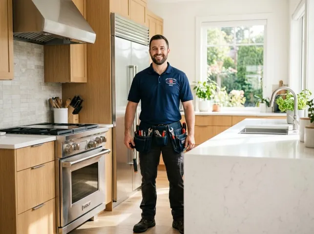 Appliance Repair Hero technician in a Berlin, CT kitchen after an appliance repair